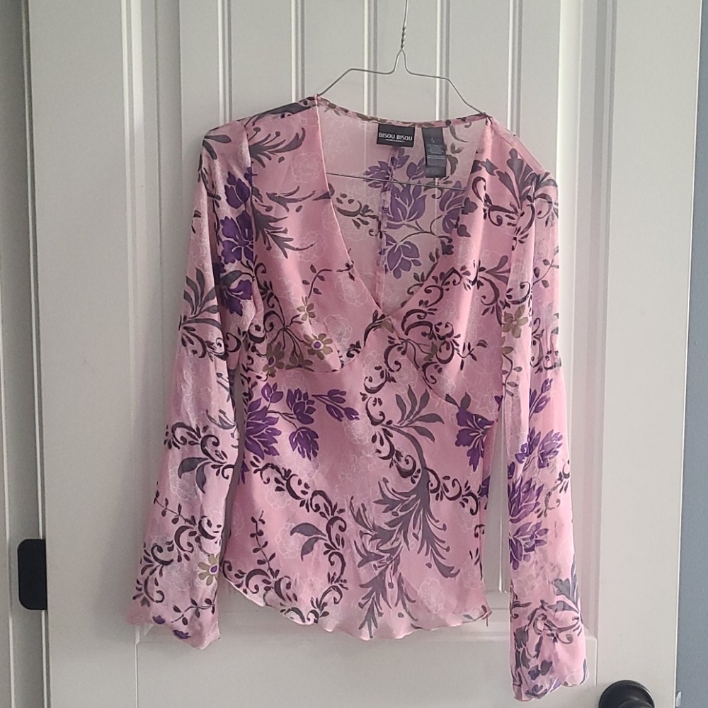 Bisou Bisou pink sheer blouse